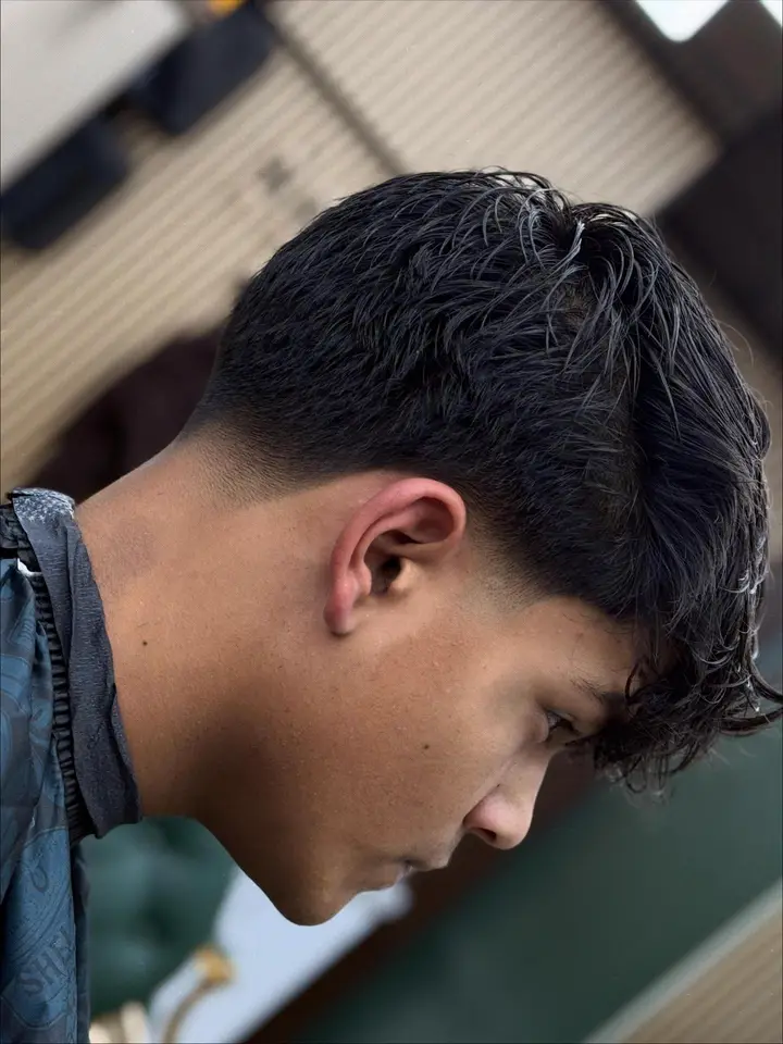 Textured crop with a low fade, side view